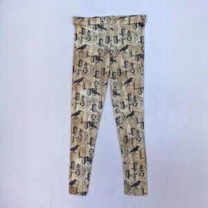 Edgar Allan Poe Cream Beige Yoga Pants Leggings Full Length Size L The Raven